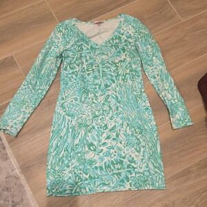 Lilly Pulitzer Teal and White Long Sleeve Dress